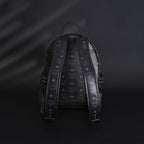 MCM Stark Visetos Medium Backpack – Black Monogram with Studded Detailing
