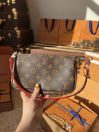 LV Pochette Accessoires Monogram Canvas Shoulder Crossbody Bag with Leather Strap (23.5 x 13.5 x 4) cm