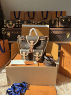 LV Excursion PM Monogram Canvas Backpack Shoulder Bag with Leather Trim and Drawstring Closure (21 x 23 x 10) cm