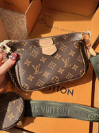 LV Multi Pochette Accessoires Monogram Canvas Crossbody Shoulder Bag with Two Pouches and Round Coin Purse (24 x 13 x 4.5) cm