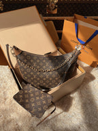 LV Loop Monogram Canvas Hobo Shoulder Crossbody Bag with Chain Detail (38 x 26 x 10) cm