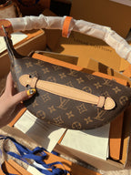 LV Bumbag Monogram Canvas Crossbody Belt Bag with Leather Trim and Adjustable Strap (37 x 14 x 13) cm