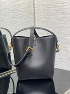 YSL Le 37 Black Shiny Leather Handle Shoulder Bag with YSL Charm and Adjustable Strap (20 x 25 x 16) cm