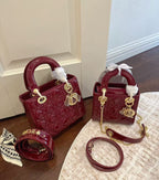 Lady Dior Burgundy Leather Bag