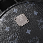 MCM Stark Visetos Medium Backpack – Black Monogram with Studded Detailing