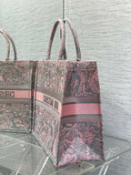 Dior Book Tote Large Gray and Pink Toile de Jouy Reverse Beverly Hills Embroidery - 42 x 35 x 18.5 cm