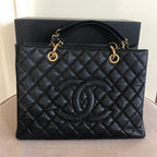 Chanel CC BlackGold Caviar Quilted Grand Shopping Tote