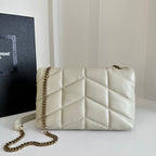 YSL Loulou Puffer Toy Quilted Lambskin Shoulder Crossbody Bag with Chain Strap White (23 x 15.5 x 8.5) cm