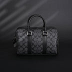 Coach Signature Duffel Bag – Black Monogram Canvas with Leather Trim