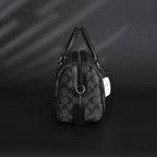 Coach Signature Duffel Bag – Black Monogram Canvas with Leather Trim