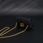 Gucci GG Marmont Matelassé Mini Shoulder Bag – Black Leather with Gold Chain
