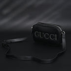 Gucci Black Leather Embossed Logo Belt Bag