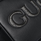 Gucci Black Leather Embossed Logo Belt Bag