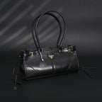 Prada Cleo Black Patent Leather Shoulder Bag with Gold Hardware