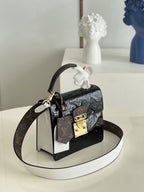 LV Spring Street NM Monogram Vernis Leather Handle Crossbody Bag with Top Handle and Removable Strap