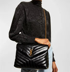 YSL Medium 32 Loulou Bag Black in Gold 32x22x11cm