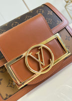 LV Dauphine MM Monogram Reverse Canvas Shoulder Crossbody Bag with Chain Strap and Leather Trim 25 cm