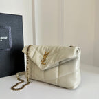 YSL Loulou Puffer Toy Quilted Lambskin Shoulder Crossbody Bag with Chain Strap White (23 x 15.5 x 8.5) cm