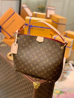 LV Delightful PM Monogram Canvas Tote Shoulder Bag with Leather Trim and Magnetic Closure