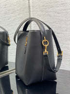 YSL Le 37 Black Shiny Leather Handle Shoulder Bag with YSL Charm and Adjustable Strap (20 x 25 x 16) cm