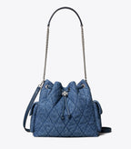Tory Burch CHARLIE QUILTED DENIM DRAWSTRING SHOULDER BAG
