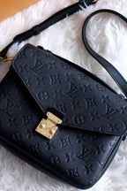 LV Pochette Métis Monogram Empreinte Leather Handle Crossbody Bag with Navy Blue Leather Trim